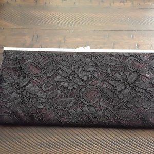 Vintage  Soviet union time black lace theater clutch with long chain.